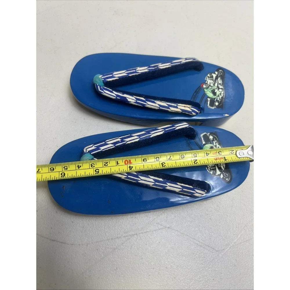 Vintage Wooden Japanese Child Sandals Metal Rubber Bottoms Motorcycle